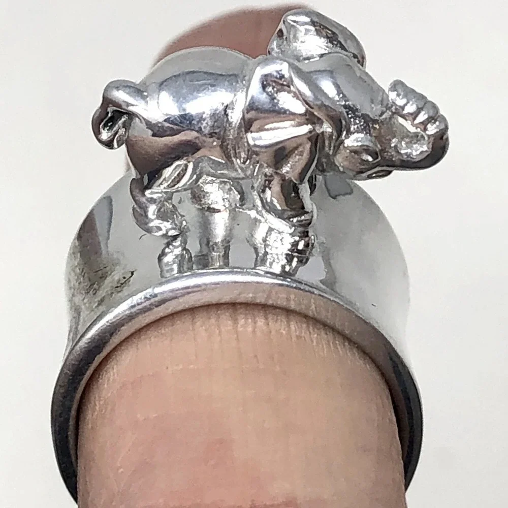 Elephant Ring Band Sz 9 Aluminum Arthur Court Signed Jewelry Trunk Up Lucky